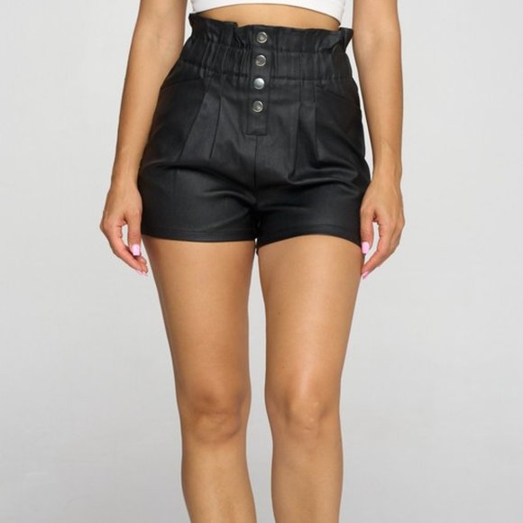 Chocolate USA Button Fly Pleated Detail Paperbag Shorts - Picture 2 of 4